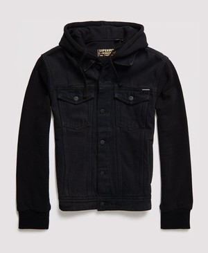 Superdry Hooded Highwayman Trucker Férfi Kabát Fekete | BSTDE4201